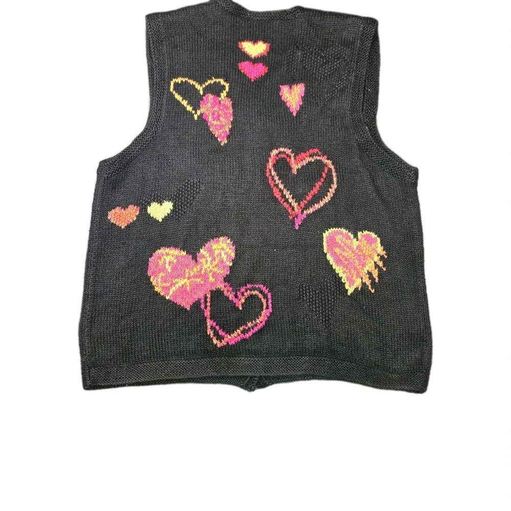 Vintag Susan Bristol Sweater Vest Hearts Small Valentines Day Red Pink Black - Picture 6 of 6